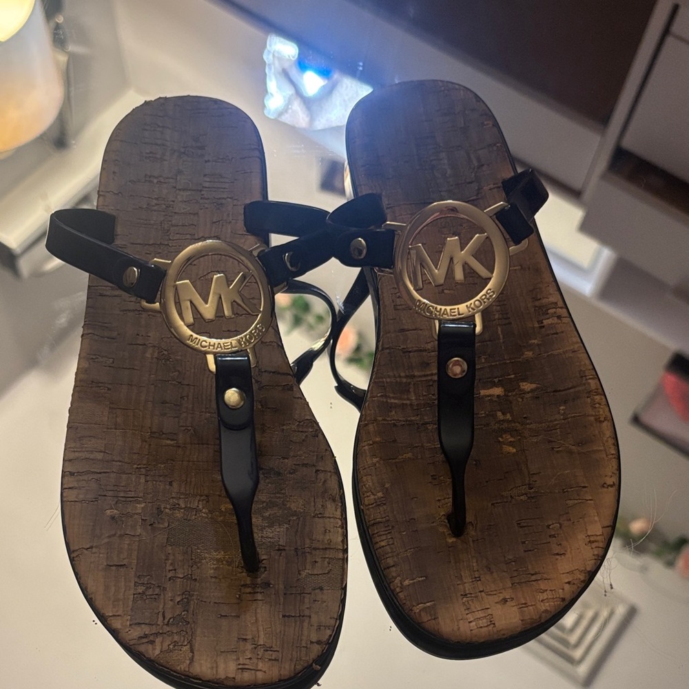 Michael Kors Black and Gold Thong Sandals